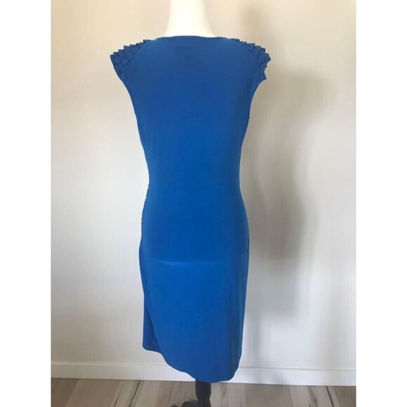 FRANK LYMAN Ruffled Cap Sleeve Dress Size 10 Royal Blue Ruched Waist Stretchy - Picture 6 of 8